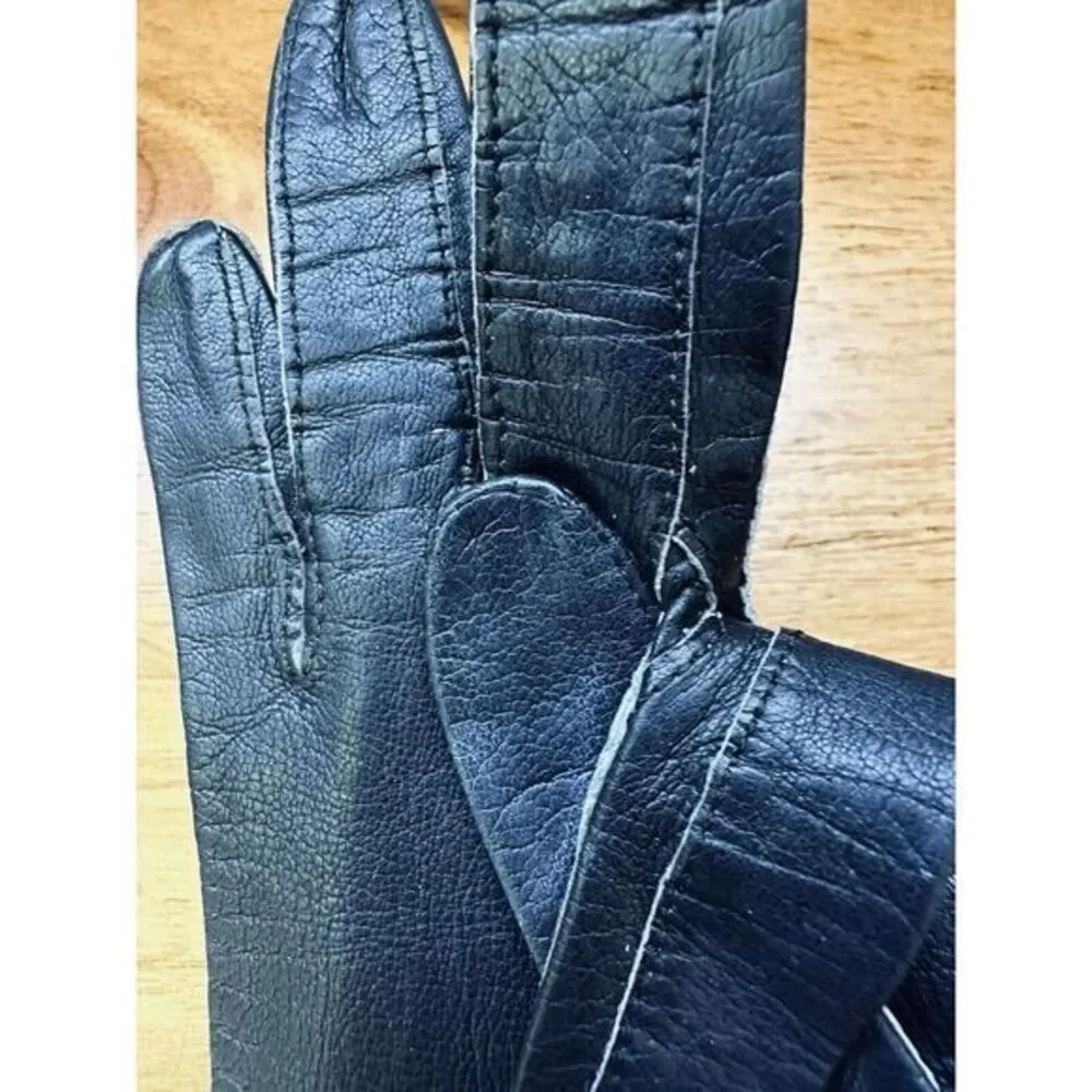 Vintage Ladies Soft Black  Leather Gloves Size 6 In Good Condition Detail Design